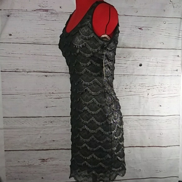 Guess Maria Black Metallic Fringe She Dress Sz 2 - Picture 5 of 8